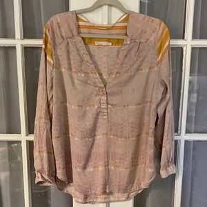 Prana Pink Patterned Popover Lightweight Top Blouse Size Large